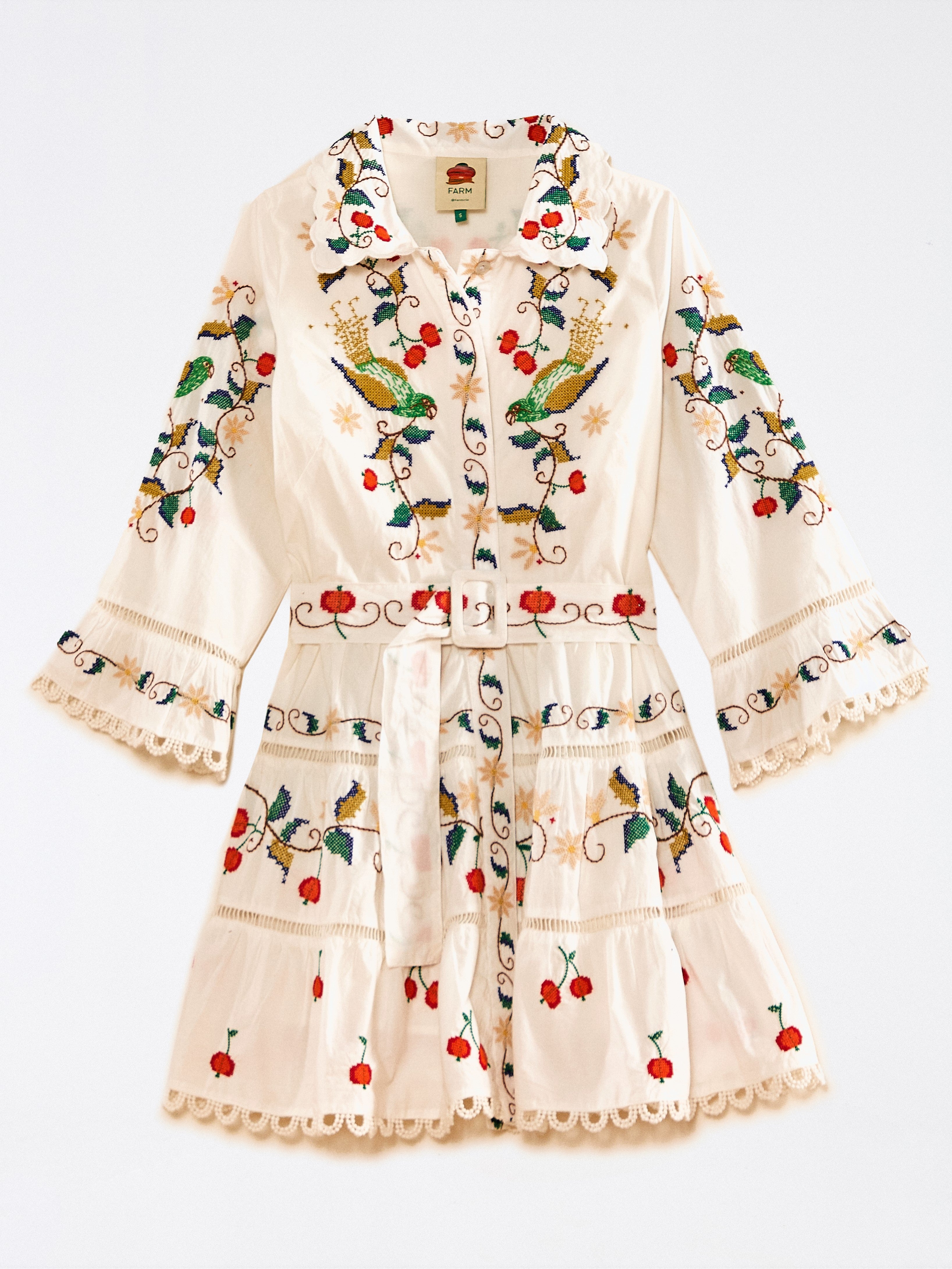 Pitanga Embroidered Belted Mini Dress