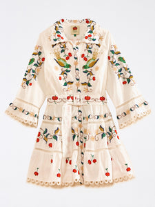 Pitanga Embroidered Belted Mini Dress