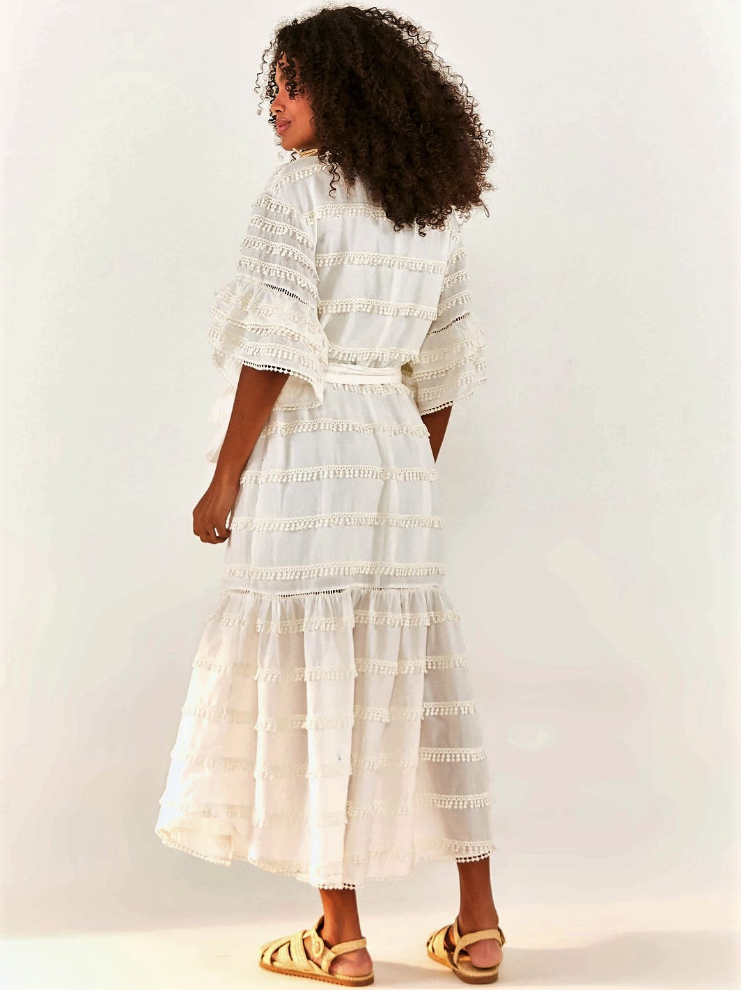 Off-White Embroidered Trim Midi Dress