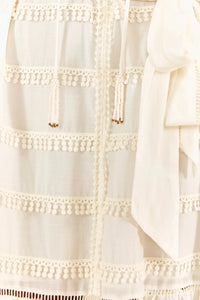 Off-White Embroidered Trim Midi Dress