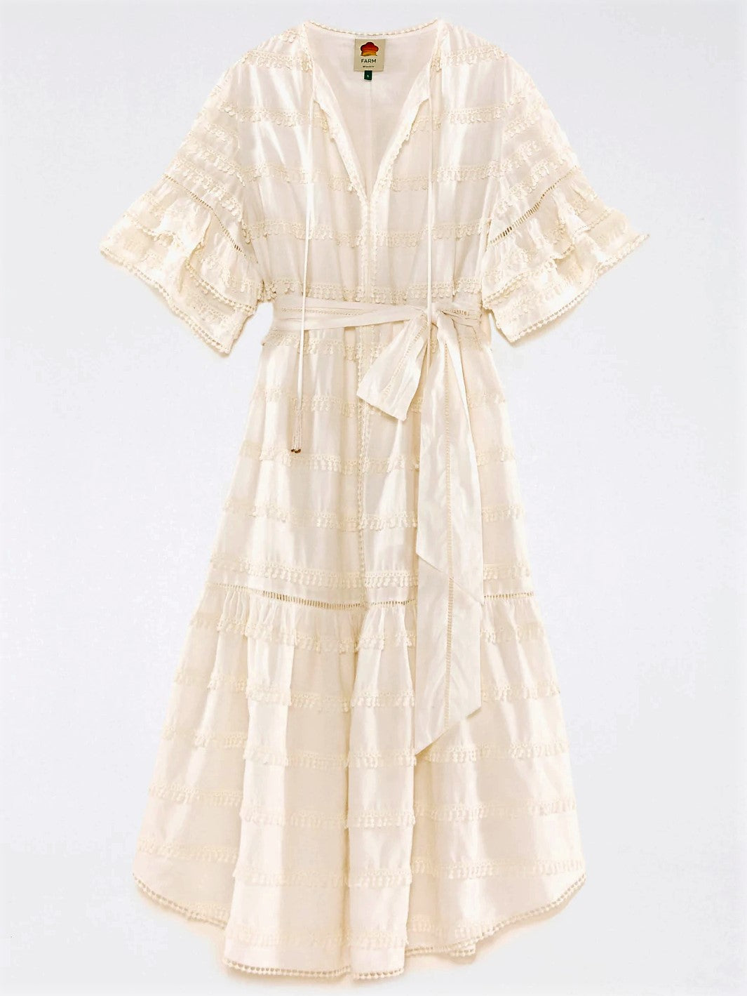 Off-White Embroidered Trim Midi Dress
