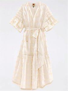 Off-White Embroidered Trim Midi Dress