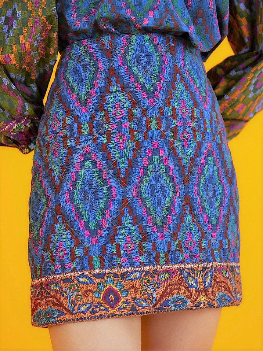 Blue Tapestry Scarf Mini Skirt