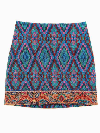 Blue Tapestry Scarf Mini Skirt