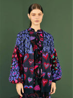 Load image into Gallery viewer, Ikat Dyed Hearts Navy Cardigan
