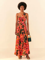 Load image into Gallery viewer, Orange Blooming Garden Maxi Dress
