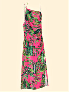 Pink Leaves Midi Dress