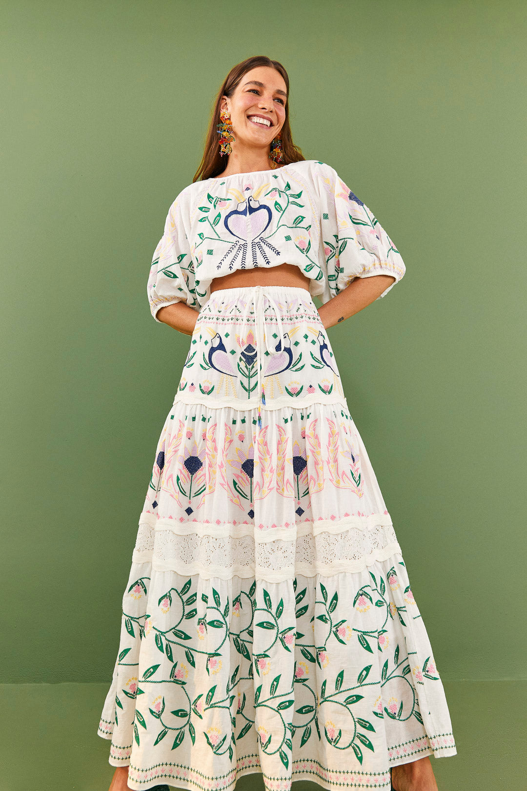 white embroidered maxi skirt