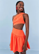 Load image into Gallery viewer, Orange One Shoulder Mini Dress
