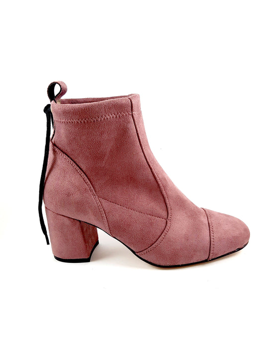  rose-colored suede medium heel booties