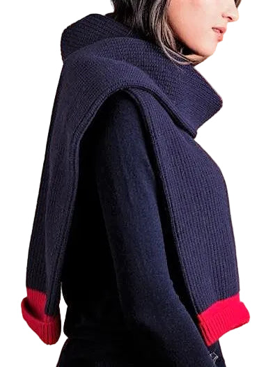 navy blue knitted scarf with red 