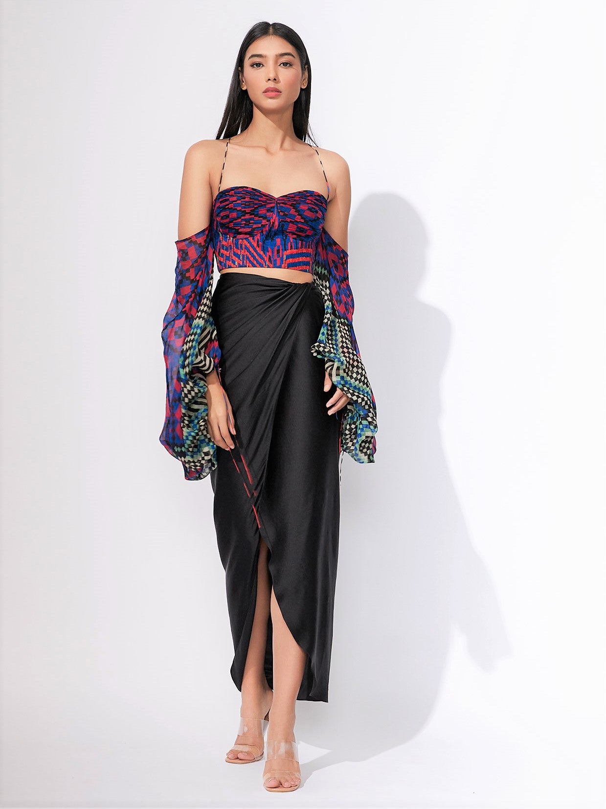 Long Wrap Effect Slim Skirt
