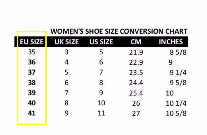 Women's shoe size conversion chart
