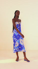 Load and play video in Gallery viewer, Tropical Groove Blue Midi Dress
