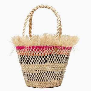 Canasto Bag Fuchsia & Navy Natural Fiber Fringe