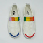 Load image into Gallery viewer, Crocheted sneakers embroidered in multi color. Rainbow shades

