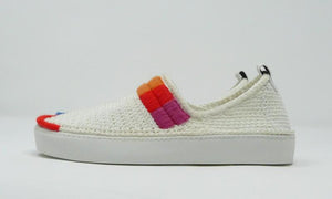 Crocheted sneakers embroidered in multi color. Rainbow shades